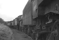 Lineup of withdrawn steam locomotives at Woodhams yard, Barry, on 22 October 1967. Nearest the camera is BR Standard class 9F no 92085, built at Crewe in June 1956 and withdrawn from 8H Birkenhead Mollington Street in December 1966. The 2-10-0 is recorded as being cut up here in July 1980.<br><br>[K A Gray 22/10/1967]