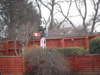 A Signal in a garden where Patie's Road joins Colinton Road in the Craiglockhart district of Edinburgh. Stone for the building of the nearby Redford Barracks was brought by a temporary railway installed for that purpose along Patie's Road. <br><br>[John Yellowlees 20/04/2013]