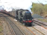 The <I>Great Britain VI</I> tour is fast becoming the <I>Black 5 tour</I>. Having brought the train from Central Wales to Preston the previous day Ian Riley's 44871 and 45407 also had to deputise for 46115 <I>Scots Guardsman</I> on the 1Z60 Preston to Edinburgh section on 23 April (Their fourth outing with GBVI in four days). They are also scheduled for further legs of the tour in Scotland. The trusty duo are seen here approaching Hest Bank.  <br><br>[Mark Bartlett 23/04/2013]