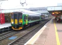 The 07.06 class 153 service about to head back from Coventry to Nuneaton on a hazy summer morning in August 2012. This route will soon be upgraded with a new station at Bermuda Park [see image 31054] and at the Ricoh Arena.<br><br>[Ken Strachan 20/08/2012]