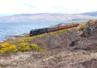 <i>Great Britain VI</i> approaching Portnacloich west of Duirinish on 26 April behind 45407.<br><br>[Ewan Crawford 26/04/2013]