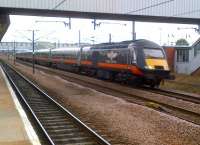 A Grand Central HST looks distinctly pugnacious as it heads South through Peterborough non-stop in August 2012.<br><br>[Ken Strachan 02/08/2012]