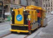 A rail grinder at work in Shandwick Place on 6 May 2013. [See image 43144]<br><br>[Bill Roberton 06/05/2013]