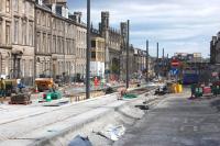 View east along York Place on 6 May 2013 with rails and masts now in place.<br>
<br><br>[Bill Roberton 06/05/2013]