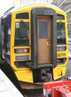 <I>Haymarket</I> at Haymarket. 158715 stands in platform 0 at Haymarket on 13 April 2007 with a service to Cowdenbeath. <br><br>[John Furnevel 13/04/2007]