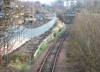 View east towards Lochend South Junction from Crawford footbridge near Easter Road station in January 2003. The plate girder bridge crossing the line in the background once carried the Leith Central branch between London Road Junction and Lochend North Junction.<br><br>[John Furnevel 12/01/2003]