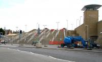 The impressive Murrayfield Stadium... and that's just the tram stop! View south east across Roseburn Street on Sunday 12 May, with the stadium itself immediately behind the camera.<br><br>[John Furnevel 12/05/2013]