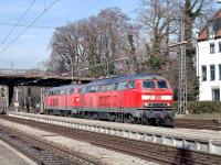 Lindau Hbf is a terminus on an island in the Bodensee (Lake Constance) so that through trains have to reverse direction here. With EC194 now on its way to Bregenz behind Austrian electric power, diesel-hydraulics 218 400 and 404, which brought the train in from Mnchen, have been released from the buffer stops and are now awaiting their return working to the Bavarian capital.<br><br>[Bill Jamieson 07/03/2013]