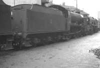 SR 'Schools' class 4-4-0 no 30937 <I>Epsom</I> is part of a locomotive lineup at 73B Bricklayers Arms shed in August 1961. Rebuilt Merchant Navy Pacific no 35030 <I>Elder Dempster Line</I> is in the background.<br><br>[K A Gray 21/08/1961]