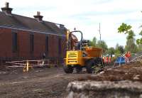 The rear of platform 1 at Ladybank station on 21 May 2013, with the Luddon crew in the process of removing the old sidings. A car park with platform entrance will eventually appear here.<br><br>[Brian Forbes 21/05/2013]