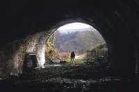 Looking out from Torwoodlee Tunnel, just north of Galashiels, on 5th December 2012, with Railscot contributor Bill Jamieson silhouetted under the southern portal.<br><br>[David Spaven 05/12/2012]
