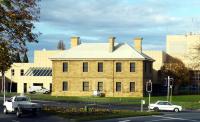 Main railway station building in Hobart, closed in 1978 when all passenger services in Tasmania ceased. Platforms were behind, and the whole site has been redeveloped for the ABC Broadcasting Complex.<br><br>[Colin Miller 15/05/2013]