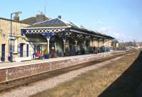 The single bi-directional platform serving Malton station, seen from a passing Scarborough to York service on 3 April 2013.<br><br>[John McIntyre 03/04/2013]