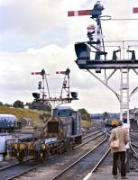 The 1981 Summer Saturday holiday traffic has already started, as witnessed by the class 37 approaching in the background, so there will be plenty of work for 03197, the Norwich Thorpe station pilot.<br><br>[Bill Jamieson 20/06/1981]