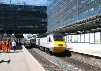 Changing face of Haymarket #2. The 09.52 Aberdeen - Kings Cross arrives at platform 1 on 17 May 2013.<br><br>[John Furnevel 17/05/2013]