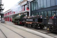 Scene on the Bristol Harbour Railway on 29 April 2013 with Peckett 0-6-0ST <I>Henbury</I> (no 1940 from 1937) hauling a trip from the Bristol Industrial Museum (Mshed).<br><br>[Peter Todd 29/04/2013]