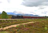 On a nice bright afternoon Ivatt Class 2 No.46512 hauls the last train of the day up the long gradient out of Aviemore on the way to Broomhill on 15 June. The Cairngorms form the backdrop.<br><br>[John Gray 15/06/2013]