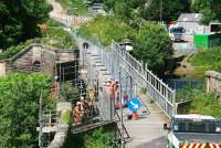 The bridge over the Gala Water loooking north towards Kilnknowe Junction on 19 June 2013 with the hi-vis brigade much in evidence. [See image 41622] for the scene five months earlier.  <br><br>[John Furnevel 19/06/2013]