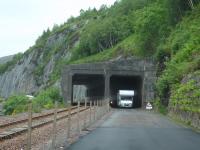 A view of the avalanche shelter alongside Loch Carron which protects both the road and railway line. Taken whilst waiting to access the single track road tunnel in June 2013. <br><br>[David Pesterfield 20/06/2013]