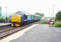 DRS 37419 propelling Network Rail inspection saloon 975025 <I>Caroline</I> south through Horton-in-Ribblesdale on 19 June 2013 [see image 43495]. <br><br>[Jim Peebles 19/06/2013]