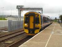 158708 arrives on time at Georgemas Junction with the 14.00 ex Inverness service on 22 June 2013. The train will reverse here to run initially to Thurso and back before going on to Wick.<br><br>[David Pesterfield 22/06/2013]