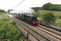 Ahead of its planned duties on <I>Jacobite</I> services, newly overhauled Black 5 45231 was turned out for the 3rd July <I>Fellsman</I>. The 12 coach train, once again fully booked, is seen here crossing the Grizedale Beck at Woodacre near Garstang.<br><br>[Mark Bartlett 03/07/2013]