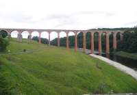 Looking west along the Tweed towards Leaderfoot Viaduct in July 2013.<br><br>[John Yellowlees 07/07/2013]