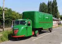 A green Southern Railway/BR(S) Scammell tractor and Trailer, in Toddington (GWR) Station Car Park on 13 July.<br><br>[Peter Todd 13/07/2013]
