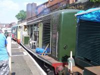 The surviving Class 15 (BTH Type 1) no D8233 at Bury on 6 July with engine running. [See image 13456]<br><br>[Colin Alexander 06/07/2013]