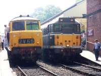 Hymek Type 3 D7076 stands alongside Brush Type 2 D5613 at Bury Bolton Street on 6 July 2013.<br><br>[Colin Alexander 06/07/2013]