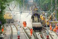 Activity at Balshaw Lane Junction on the West Coast Main Line on 19 July 2013 during an extended period of possession to carry out major engineering works [see recent news items].<br><br>[John McIntyre 19/07/2013]