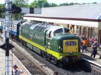 Deltic D9009 <I>Alycidon</I> with a train at Ramsbottom on 7 July during the ELR diesel gala.<br><br>[Colin Alexander 07/07/2013]