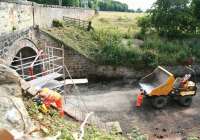 Work in progress on the road bridge over the Waverley route just south of the A6106 at Kings Gate on 18 July 2013 [see image 38706].<br><br>[John Furnevel 18/07/2013]