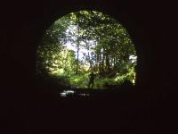 A distant Bill Jamieson framed in the northern portal of the second of two tunnels north of Glenfarg on 12th June 2013.<br><br>[David Spaven 12/06/2013]