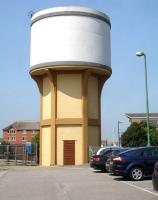 Cardiff Central's freshly repainted former Water Tower in July 2013, standing at the west end of what was once the fish jetty. The area is now a car park on the north side of the station between Wood Street and platform 0.<br><br>[David Pesterfield 17/07/2013]