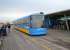 The twin-section articulated, battery powered tram car that provides a half-hourly service in both directions along the Southport Pier Tramway. The 3'6' gauge tramway runs the 3,600 feet length of Southport Pier, providing a public passenger service to the pier head.<br><br>[Veronica Clibbery 18/06/2013]