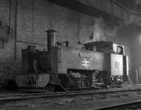 In line with the the new corporate image, BR repainted all three of the Vale of Rheidol locos in rail blue livery in 1968. The colour scheme was perhaps rather spartan, albeit enlivened by a red background to the name and numberplates, and was rather maligned at the time, although I find it not displeasing in monochrome. No. 8 <I>Llywelyn</I> simmers inside the old standard gauge shed at Aberystwyth while on stand-by duty at Easter 1977. <br><br>[Bill Jamieson /04/1977]