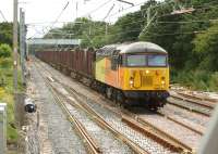 The Chirk to Carlisle empty log train crossing the new pointwork at Balshaw Lane Junction on 28 July 2013 with Colas 56105 doing the work.<br><br>[John McIntyre 28/07/2013]