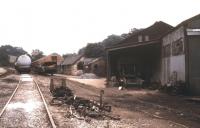 The abandoned Marcroft wagon works on the south side of Radstock, photographed in August 1988. View is south along the line towards Frome. [See image 44034] <br><br>[Ian Dinmore /08/1988]