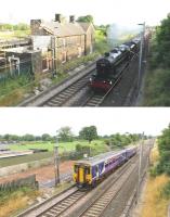 <I>And there it was - gone!</I> When I photographed 48151 at Barton and Broughton in July 2013, I thought the old station building was being repaired. Far from it, as the lower image a month later shows. 156491 passes the cleared site - a sad end to the last surviving station between Preston and Lancaster, occupied since closure in 1939. [See image 24648]<br><br>[Mark Bartlett 04/08/2013]