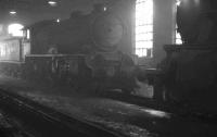 D49 62712 <I>Morayshire</I> standing in the gloom in a corner of 64C Dalry Road shed in February 1962, having been withdrawn from Hawick the previous year. The locomotive was subsequently preserved by the SRPS at Bo'ness.<br><br>[K A Gray 03/02/1962]