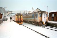 Kyle line services crossing in the snow at Garve on New Year's Eve 1994.<br><br>[Ewan Crawford 31/12/1994]