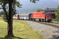 On the 760mm gauge Zillertalbahn in Austria, B-B diesel hydraulic No. D14 approaches Strass station with an afternoon Jenbach to Mayrhofen train in September 2005. There can be few other diesel designs which so clearly deserve the <I>box</I> epithet as much as this one, a 2004 product of the Gmeinder factory.<br><br>[Bill Jamieson 01/09/2005]