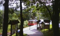 The standard-gauge 'level-track' section of the Oberweissbacher Bergbahn runs 2.5 kms from Lichtenhain funicular terminus to Cursdorf, seen here on 30th June 2013. The line is electrified at 600v DC and is operated by three Class 479 railcars dating from 1923. This line, the funicular and the connecting Schwartzatalbahn were completely refurbished and modernised betwen 2000 and 2002 at a cost of 15m Euros - and all are still operated by publicly-owned DB Regio. <br><br>[David Spaven 30/06/2013]