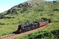 Black 5 No 44871 hauls the afternoon <I>Jacobite</I> steam service round the base of Sgurr na Paite, at the head of Loch Eilt, on the way to Mallaig. <br><br>[John Gray 22/08/2013]