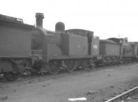 McIntosh Caledonian 0-4-4 tank no 55223 'stored' in the sidings alongside Polmadie shed in July 1961. Built at St Rollox in 1914 the locomotive is recorded as being officially withdrawn from 66A in September 1961, with disposal via Connels of Coatbridge taking place six months later.  <br><br>[K A Gray 03/07/1961]