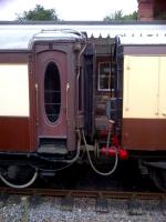 First class and not quite - something of a contrast between a Pullman coach and a parcels van on the Halstead platform at Castle Hedingham on the Colne Valley Railway in July 2013.<br><br>[Ken Strachan 20/07/2013]