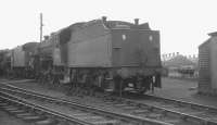 Crab 2-6-0 no 42863 stands on Ayr shed in April 1966. Officially withdrawn by BR some 4 months later, the locomotive was cut up at Arnott Young, Troon, in January 1967.<br><br>[K A Gray 10/04/1966]
