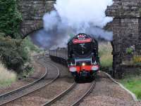 Princess Coronation class 46233 <I>Duchess of Sutherland</I> negotiates the reverse curves south of Gleneagles station on 6 September 2013 with the PMR Tours <I>75th Anniversary special</I>.<br><br>[Andy Carr 06/09/2013]