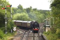 70000 <I>Britannia</I> comes off the single line Great Yarmouth branch and coasts into Brundall with a special on 16 July 2011. <br><br>[Ian Dinmore 16/07/2011]